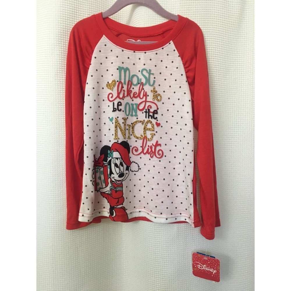 Disney Minnie Mouse Girl's On The Nice List Christmas Holiday Pajama Top 6/6X